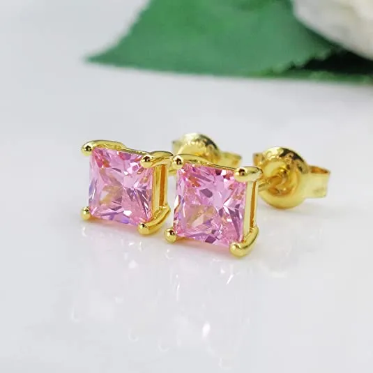 18k Gold Plated Pink Topaz Stud Earring