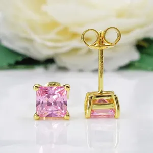 18k Gold Plated Pink Topaz Stud Earring