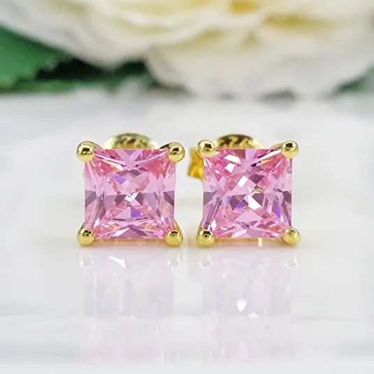18k Gold Plated Pink Topaz Stud Earring