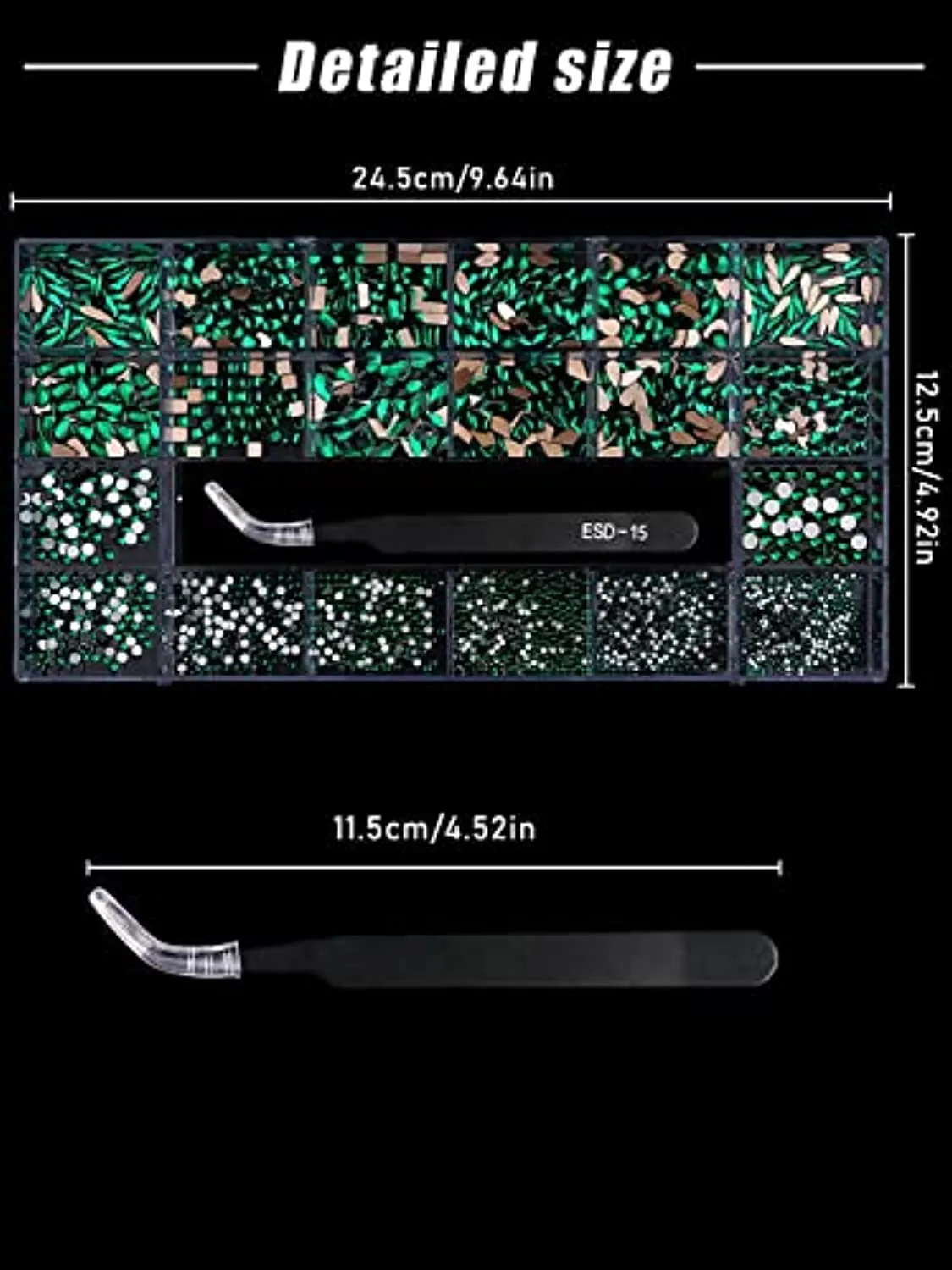 3100Pcs Professional Nail Rhinestones Kit EBANKU Green Nail Art Crystal Rhinestones for Nails Mixed Shape AB Nail Gems Jewels with Rhinestone Picker Dotting Pen Tweezers