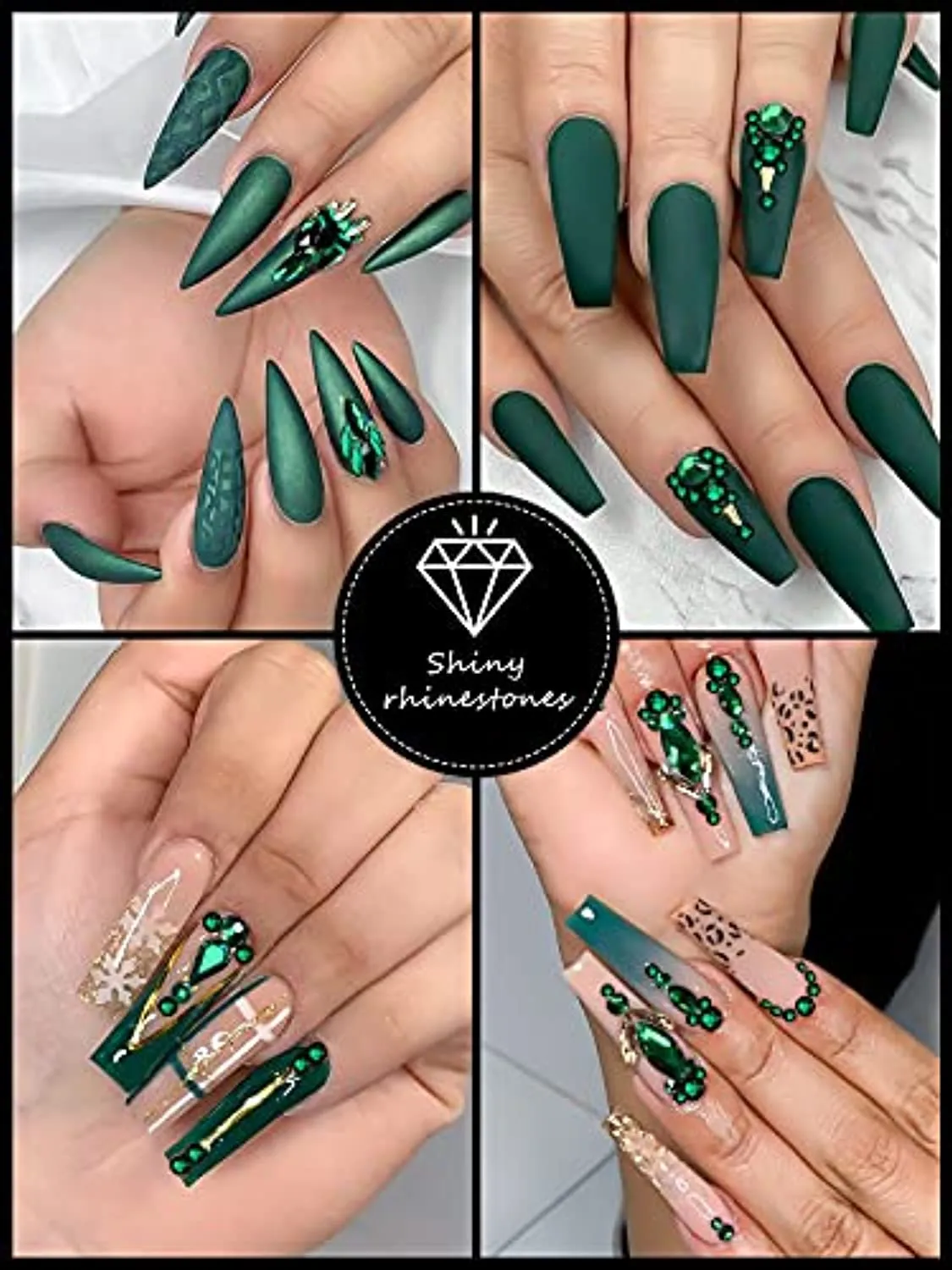3100Pcs Professional Nail Rhinestones Kit EBANKU Green Nail Art Crystal Rhinestones for Nails Mixed Shape AB Nail Gems Jewels with Rhinestone Picker Dotting Pen Tweezers