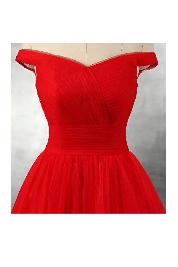 Anneprom A-Line Red Floor Length Tulle PromDresses Evening Dresses APB0011