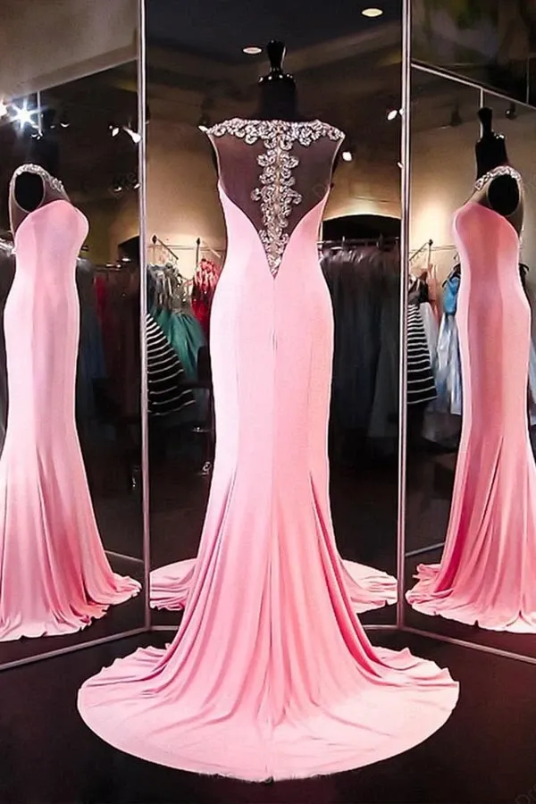 Anneprom High Quality A-Line Mermaid Satin Pink Long Prom Dress Evening Dress APP0060