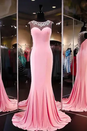 Anneprom High Quality A-Line Mermaid Satin Pink Long Prom Dress Evening Dress APP0060