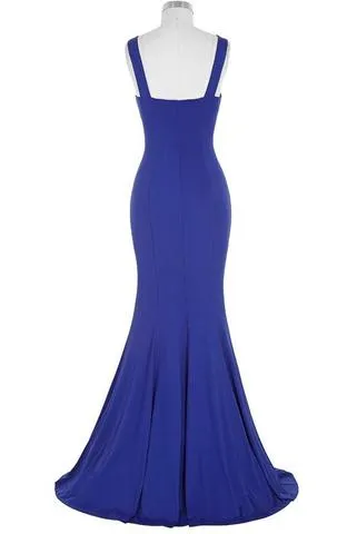 Anneprom Royal Blue Open Back Long Mermaid Beaded Sexy Prom Dresses APP0453