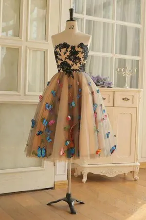 Anneprom Sweetheart Neckline A Line Homecoming Dresses Butterflies Short Prom Dresses APH0009