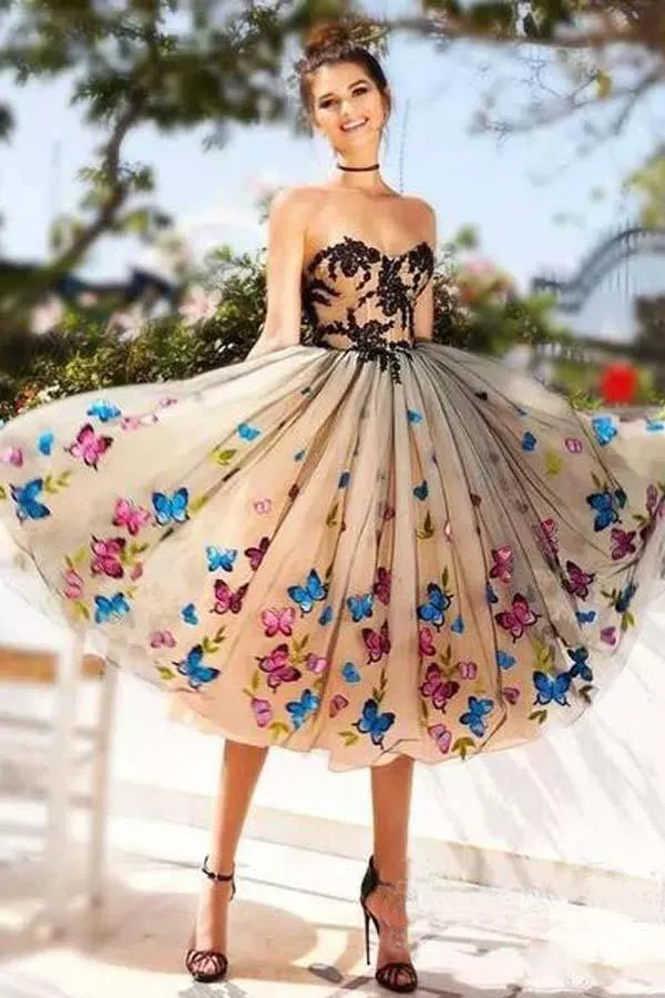 Anneprom Sweetheart Neckline A Line Homecoming Dresses Butterflies Short Prom Dresses APH0009