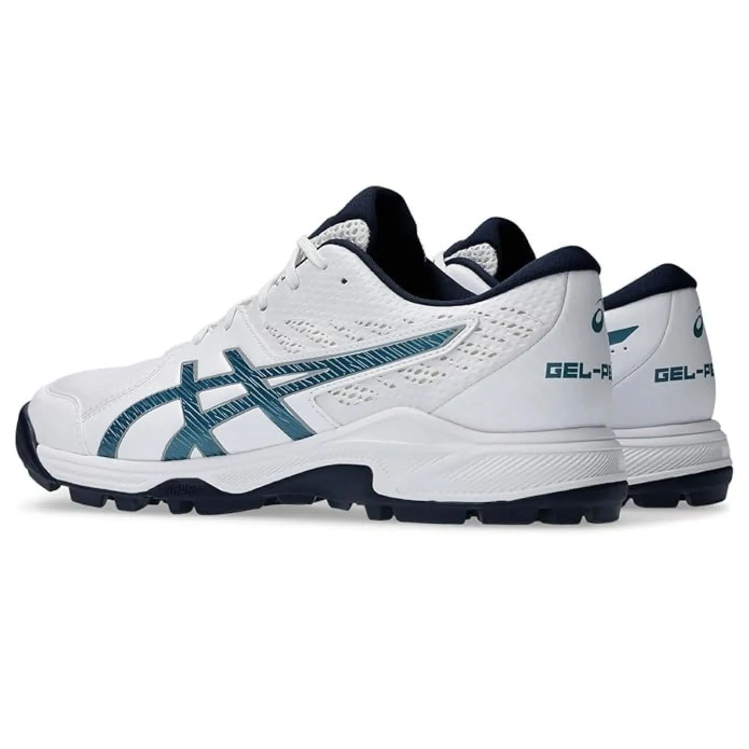 ASICS Gel-Peake 2 Cricket Shoes (Men) | Rubber Outsole | Breathable Mesh | Rearfoot GEL Cushioning | White/Atlantis Blue