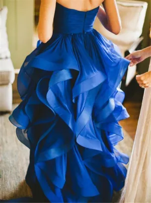 Asymmertrical Organza Ruffle Wedding Dress with Ruffles on Bottom High Low Prom Dress Sweetheart Colored Wedding Dress Evening Dress Online