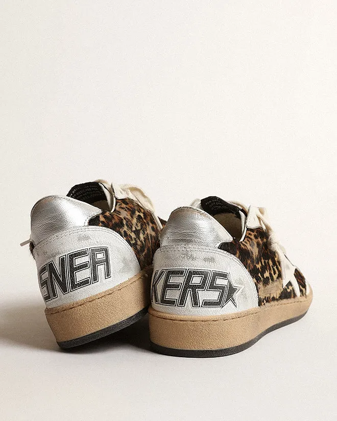 ball star leopard horsy and crack leather with nappa star - leopard/white/silver