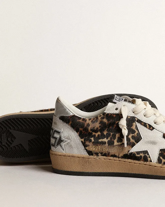 ball star leopard horsy and crack leather with nappa star - leopard/white/silver