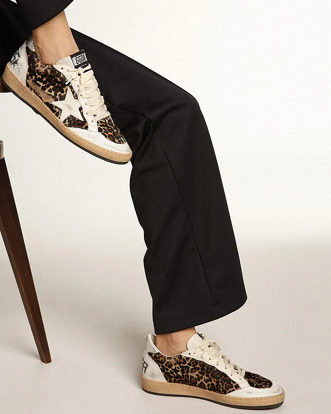 ball star leopard horsy and crack leather with nappa star - leopard/white/silver