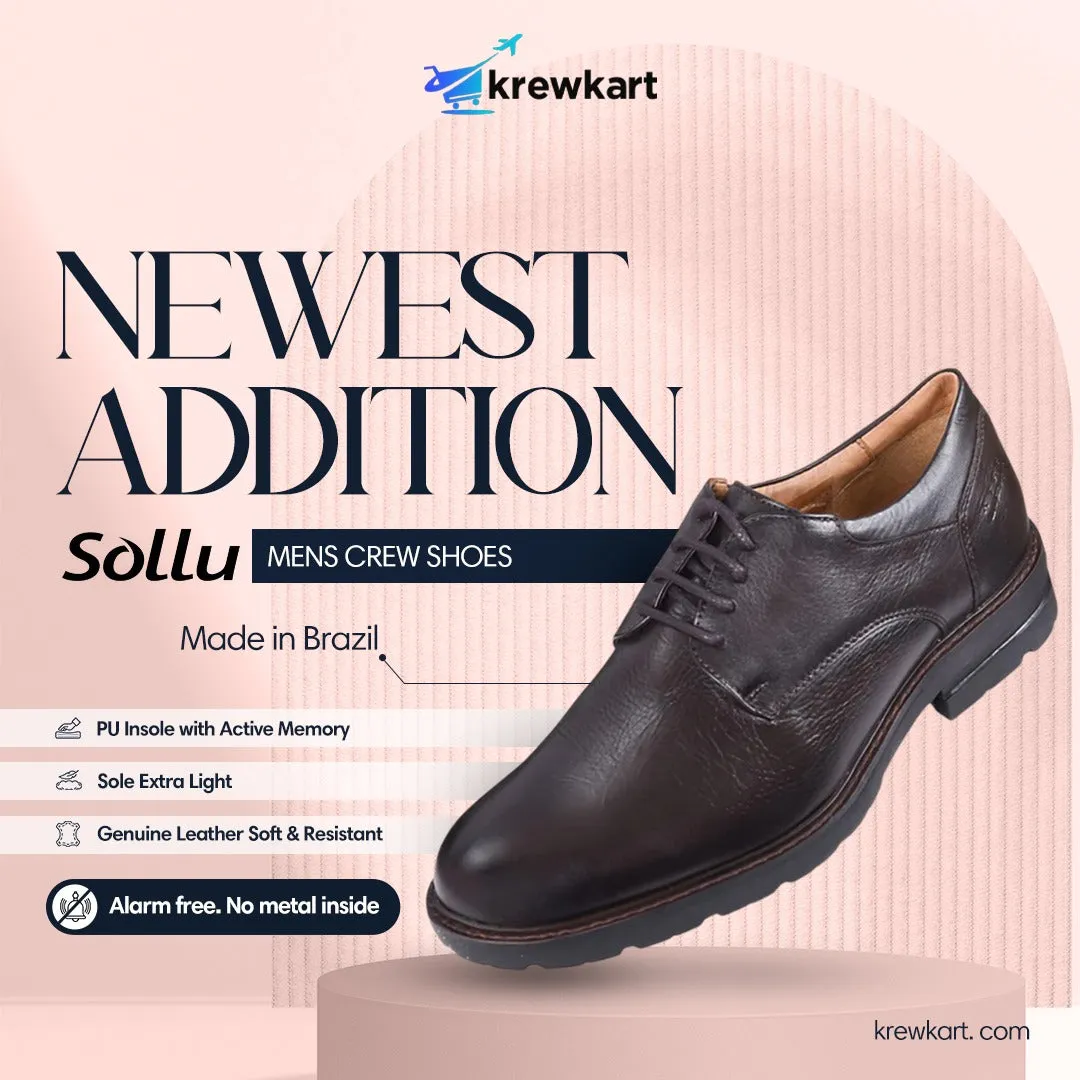 Brown color Sollu Brand Men's Crew Shoes with Xtra Lite technology (With Laces) - Made in Brazil