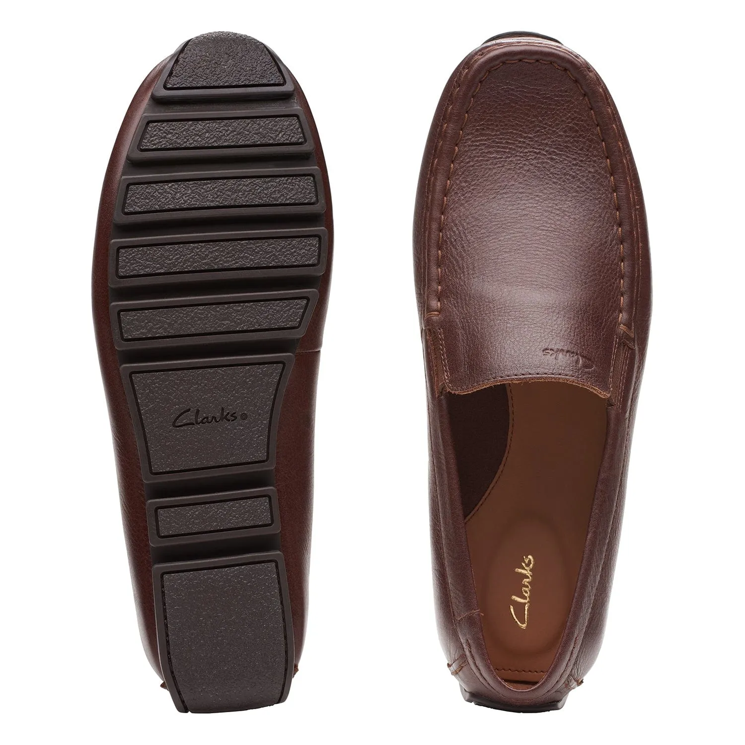 Clarks Oswick Plain Shoes - Dark Tan Lea - 261666837 - G Width (Standard Fit)