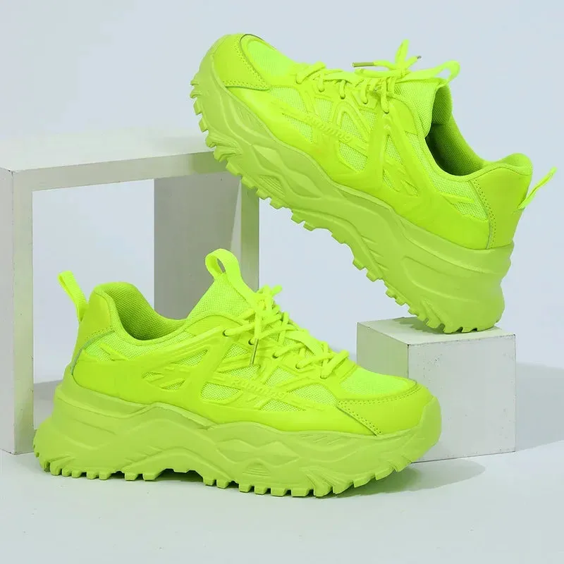 Clunky Sneaker Trend Thick Sole Mesh Surface Breathable Casual Sports Single Shoes Lace-up All Outdoor Fashion Shoes Women
