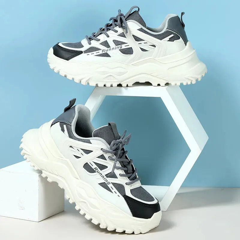 Clunky Sneaker Trend Thick Sole Mesh Surface Breathable Casual Sports Single Shoes Lace-up All Outdoor Fashion Shoes Women