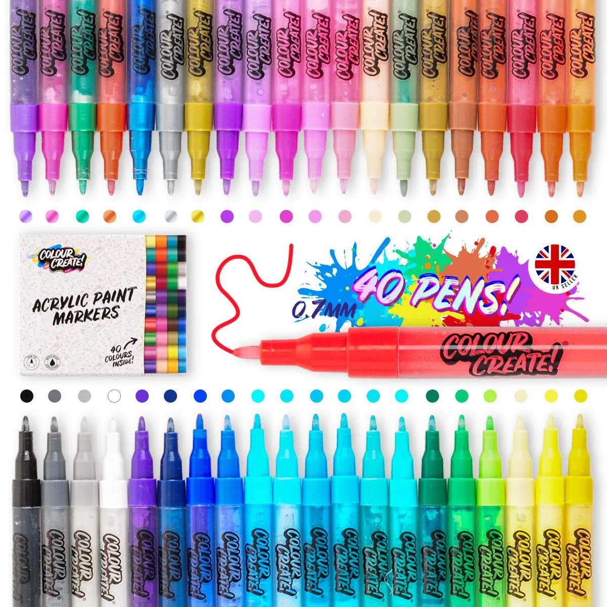 Colour Create Acrylic Paint Marker Thin Medium Pens - 12 Pack / 40 Pack