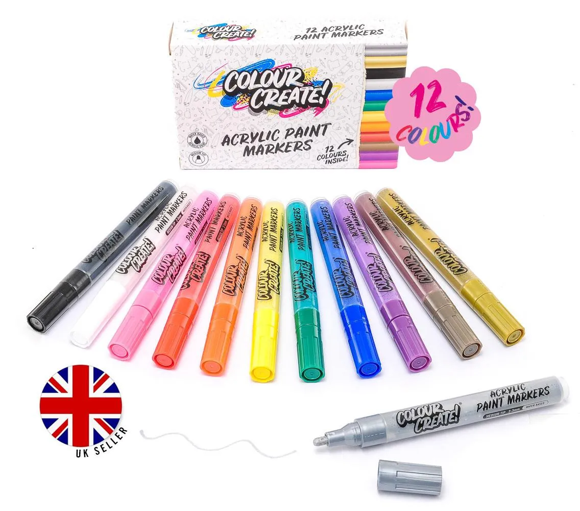 Colour Create Acrylic Paint Marker Thin Medium Pens - 12 Pack / 40 Pack