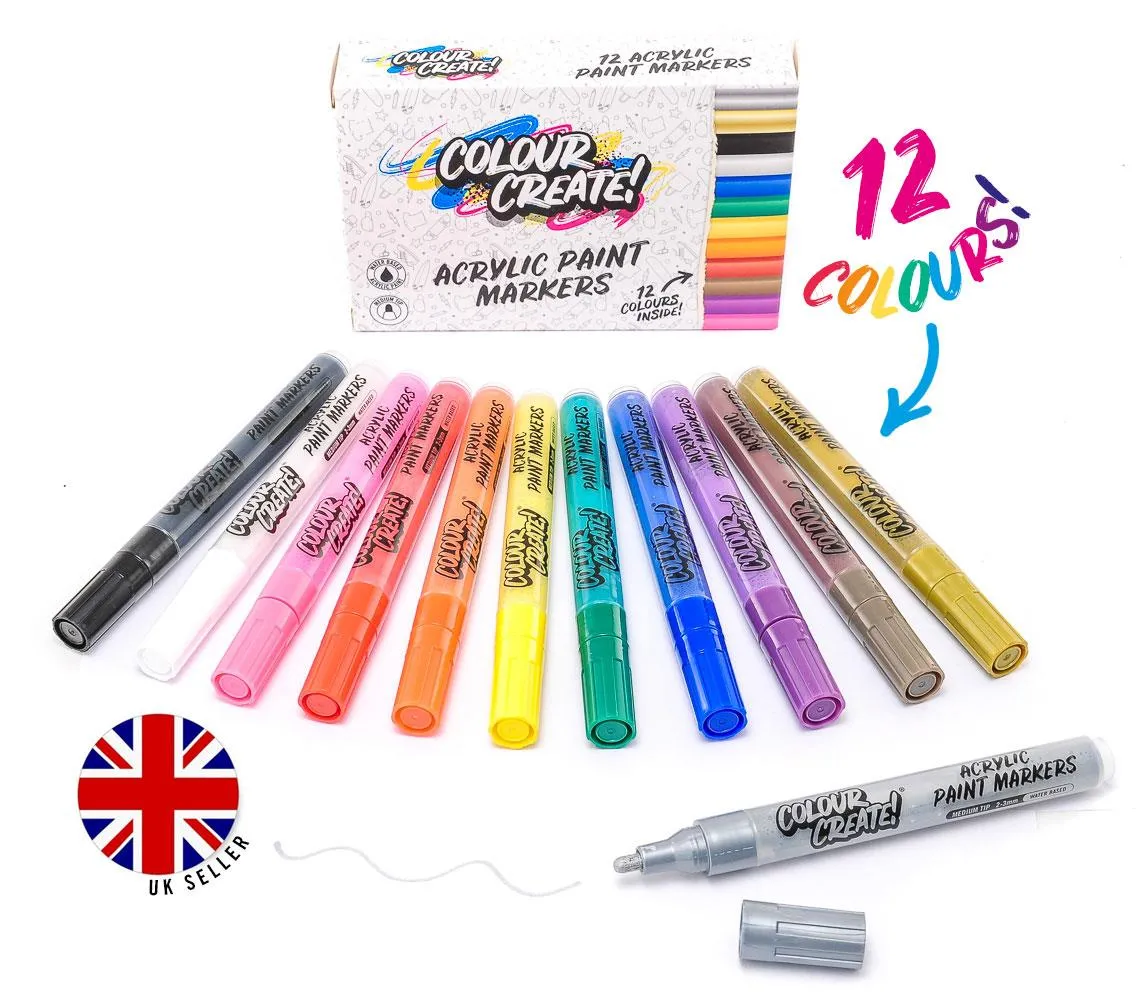 Colour Create Acrylic Paint Marker Thin Medium Pens - 12 Pack / 40 Pack