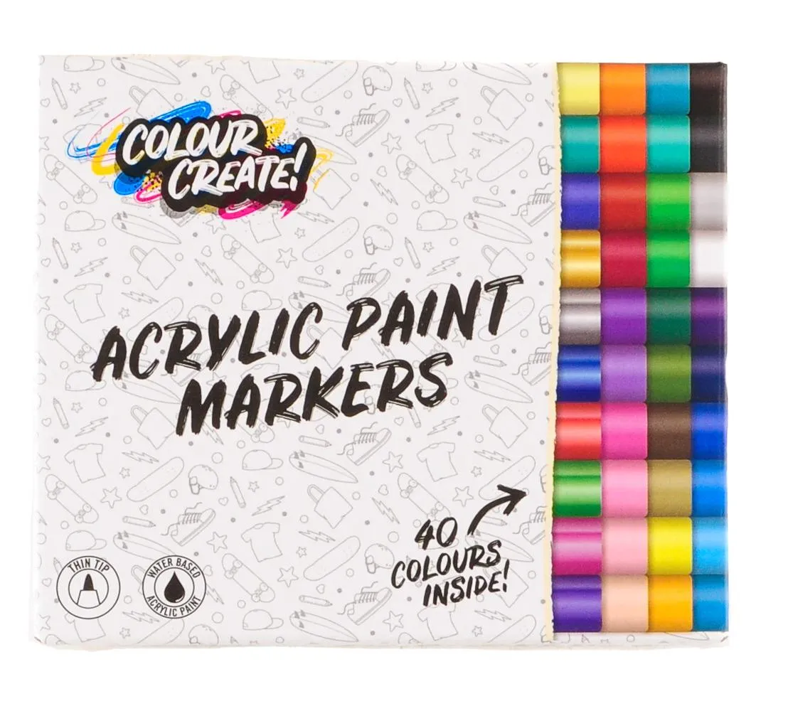 Colour Create Acrylic Paint Marker Thin Medium Pens - 12 Pack / 40 Pack