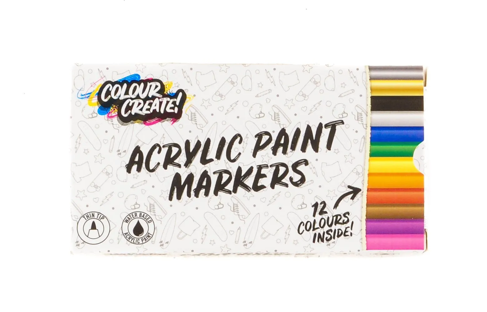Colour Create Acrylic Paint Marker Thin Medium Pens - 12 Pack / 40 Pack