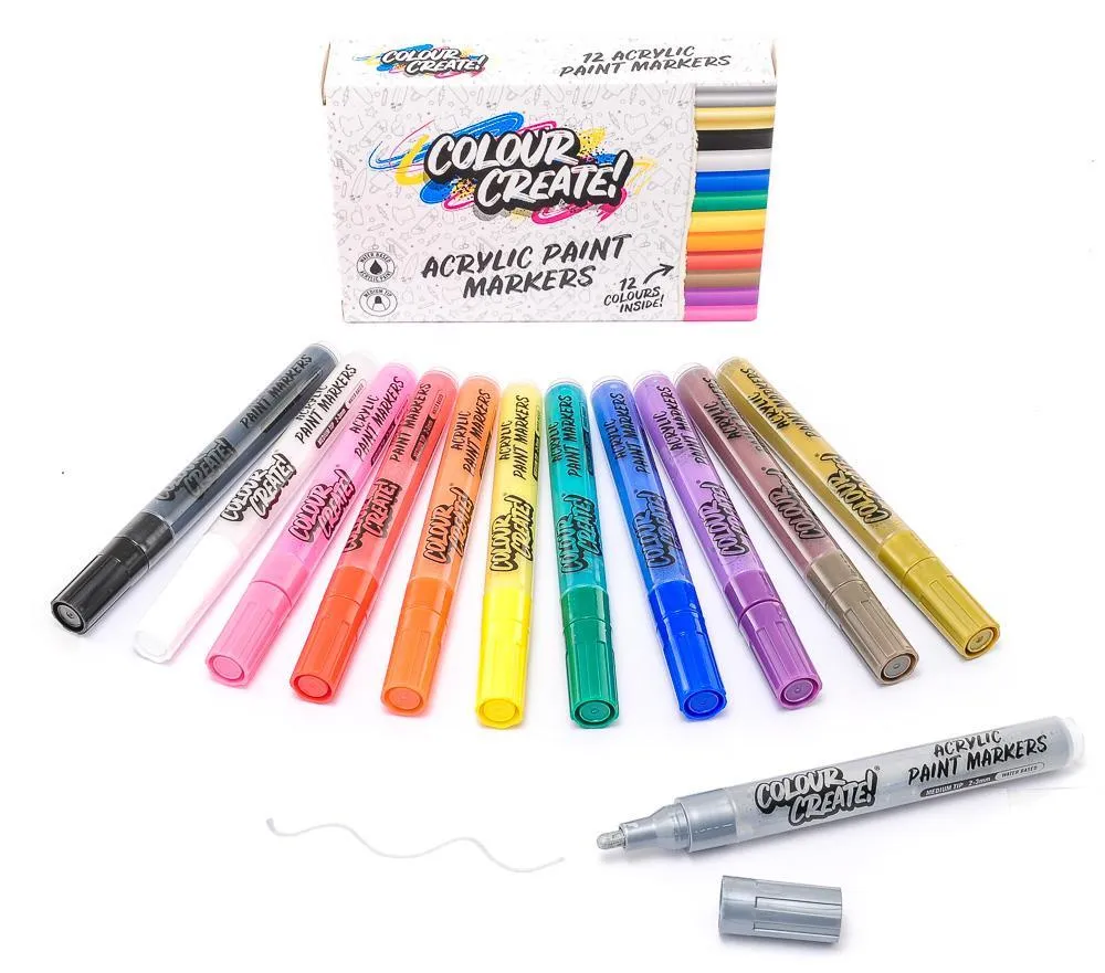 Colour Create Acrylic Paint Marker Thin Medium Pens - 12 Pack / 40 Pack