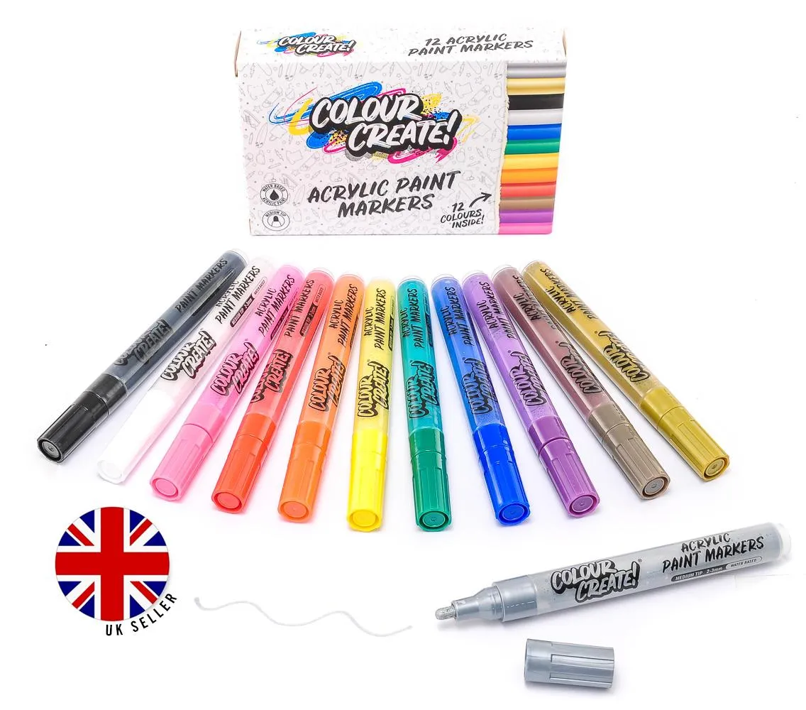Colour Create Acrylic Paint Marker Thin Medium Pens - 12 Pack / 40 Pack