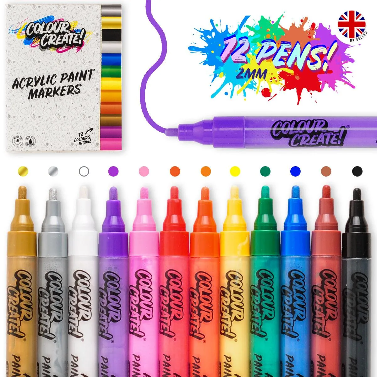 Colour Create Acrylic Paint Marker Thin Medium Pens - 12 Pack / 40 Pack