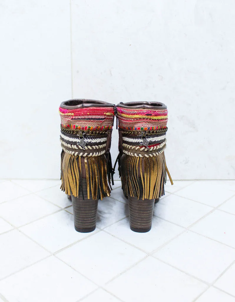 Custom Made High Heel Boho Boots in Brown | SIZE 39