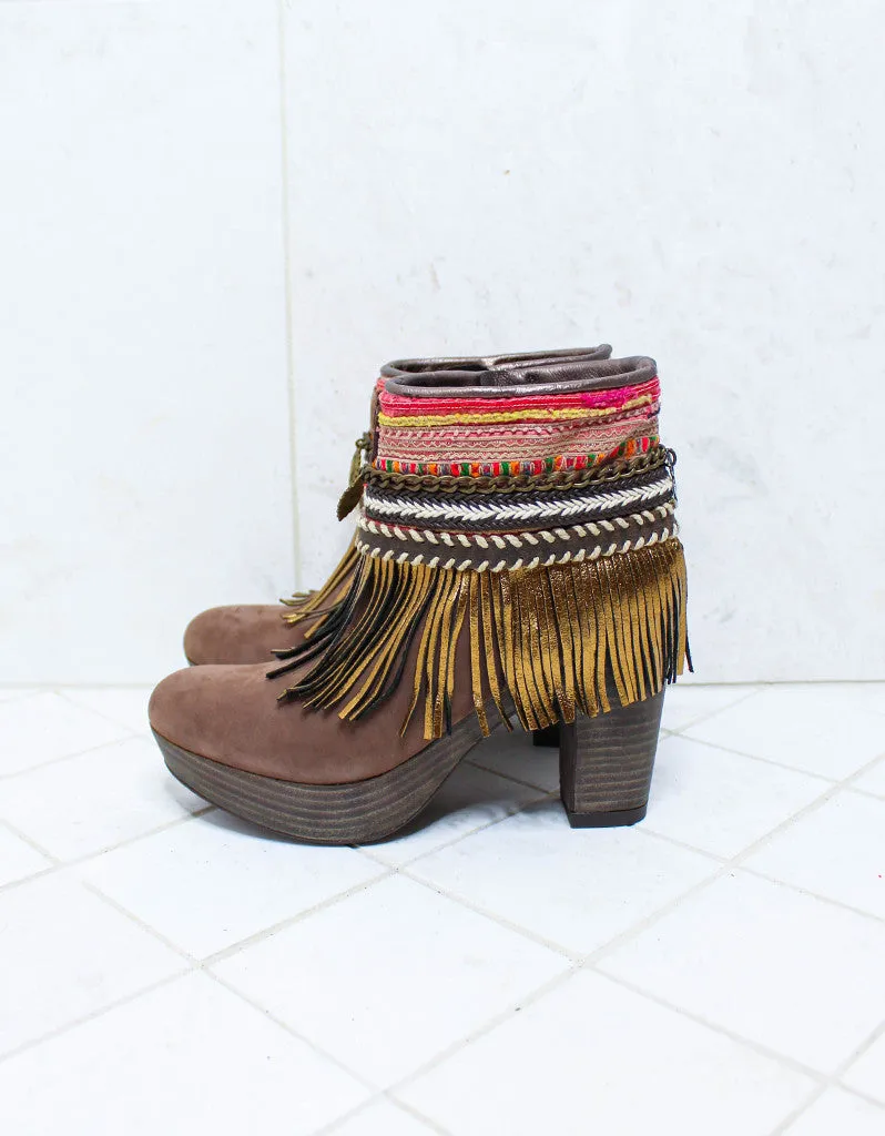 Custom Made High Heel Boho Boots in Brown | SIZE 39
