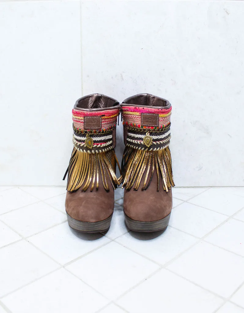 Custom Made High Heel Boho Boots in Brown | SIZE 39