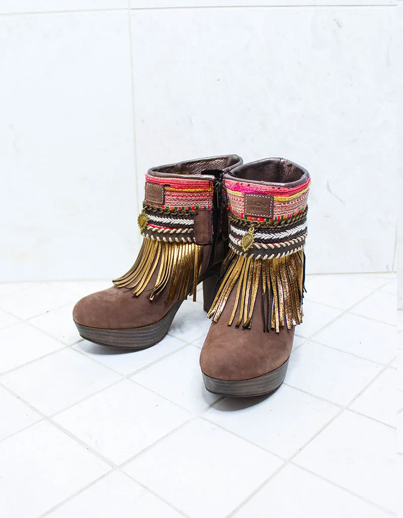 Custom Made High Heel Boho Boots in Brown | SIZE 39