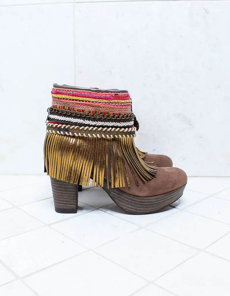 Custom Made High Heel Boho Boots in Brown | SIZE 39