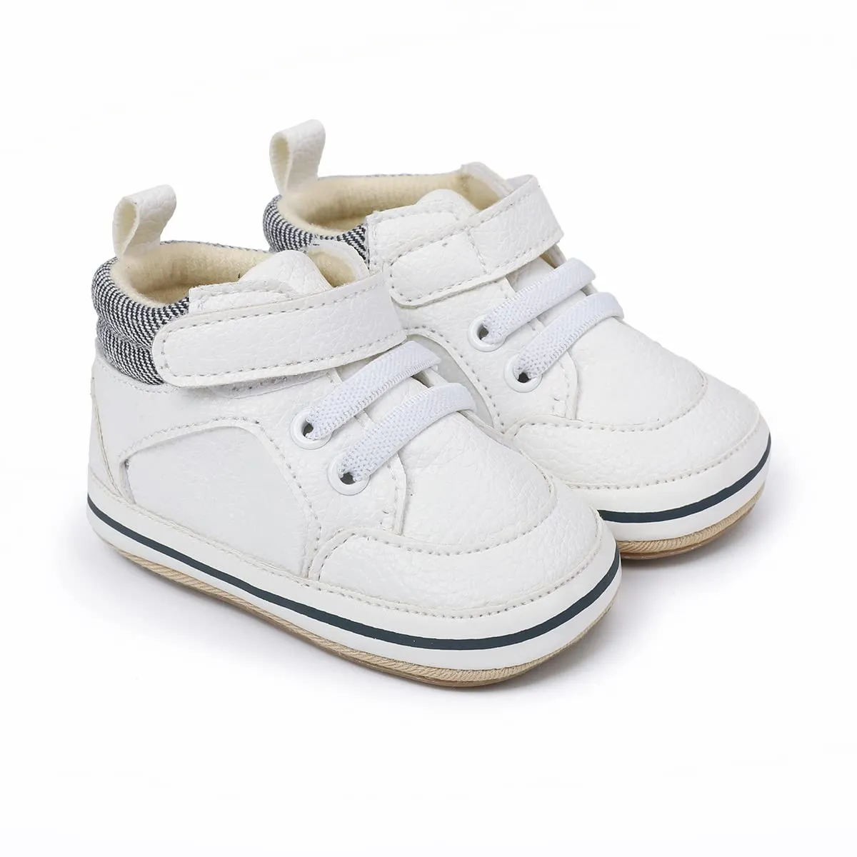 E-FAK Baby Shoes Boys Girls Infant Sneakers Non-Slip Rubber Sole Toddler Crib First Walker Shoes(08 White, 0-6 Months Infant)
