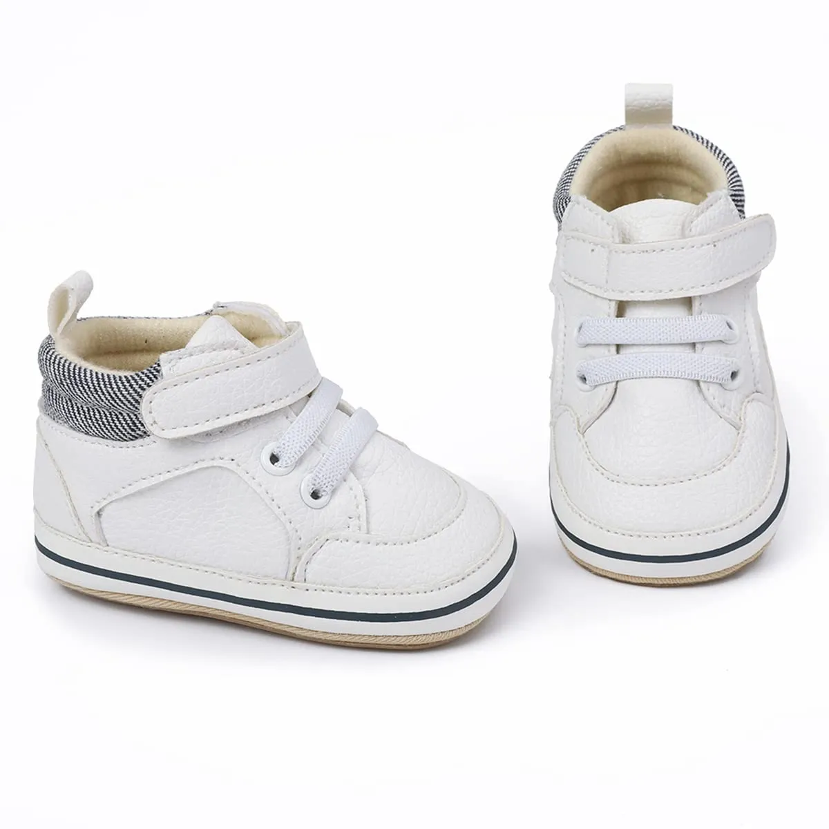 E-FAK Baby Shoes Boys Girls Infant Sneakers Non-Slip Rubber Sole Toddler Crib First Walker Shoes(08 White, 0-6 Months Infant)