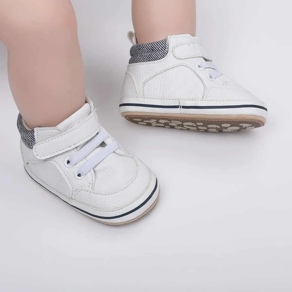 E-FAK Baby Shoes Boys Girls Infant Sneakers Non-Slip Rubber Sole Toddler Crib First Walker Shoes(08 White, 0-6 Months Infant)