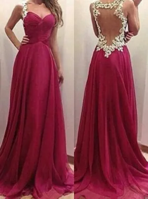 Elegant A-Line Sweetheart Floor Length Burgundy Chiffon Evening/Prom Dress Straps Burgundy Lace Bridesmaid Dress Backless Prom Dress 2018