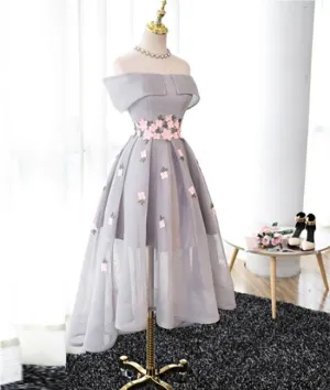 Elegant Off Shoulder High Low Prom/Homecoming Dress with Lace Applique
