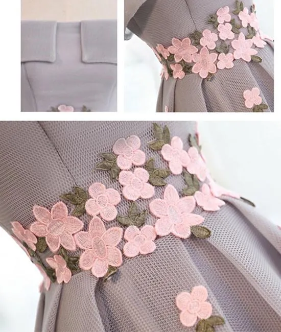 Elegant Off Shoulder High Low Prom/Homecoming Dress with Lace Applique
