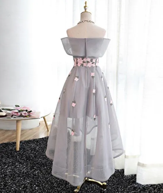 Elegant Off Shoulder High Low Prom/Homecoming Dress with Lace Applique