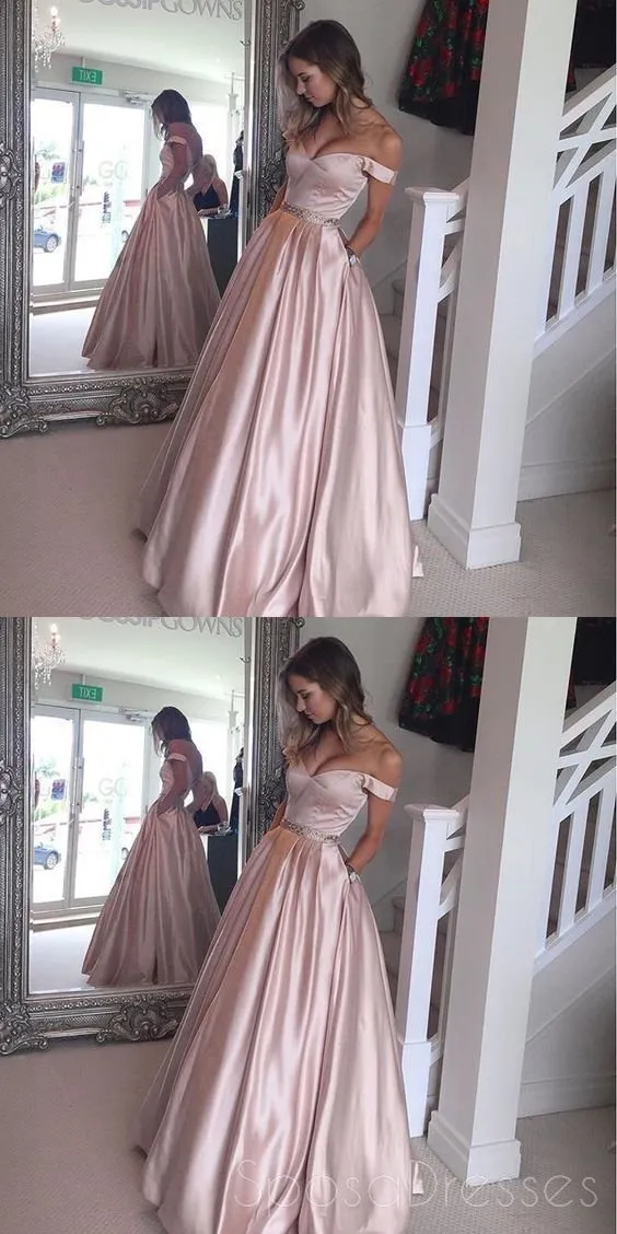 Emerald Green Off The Shoulder Custom Long Evening Prom Dresses, 17387