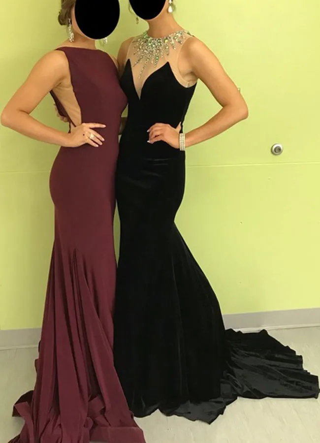 Fashion Mermaid Jewel Sleeveless Black Long Mermaid Prom/Evening Dress With Beading