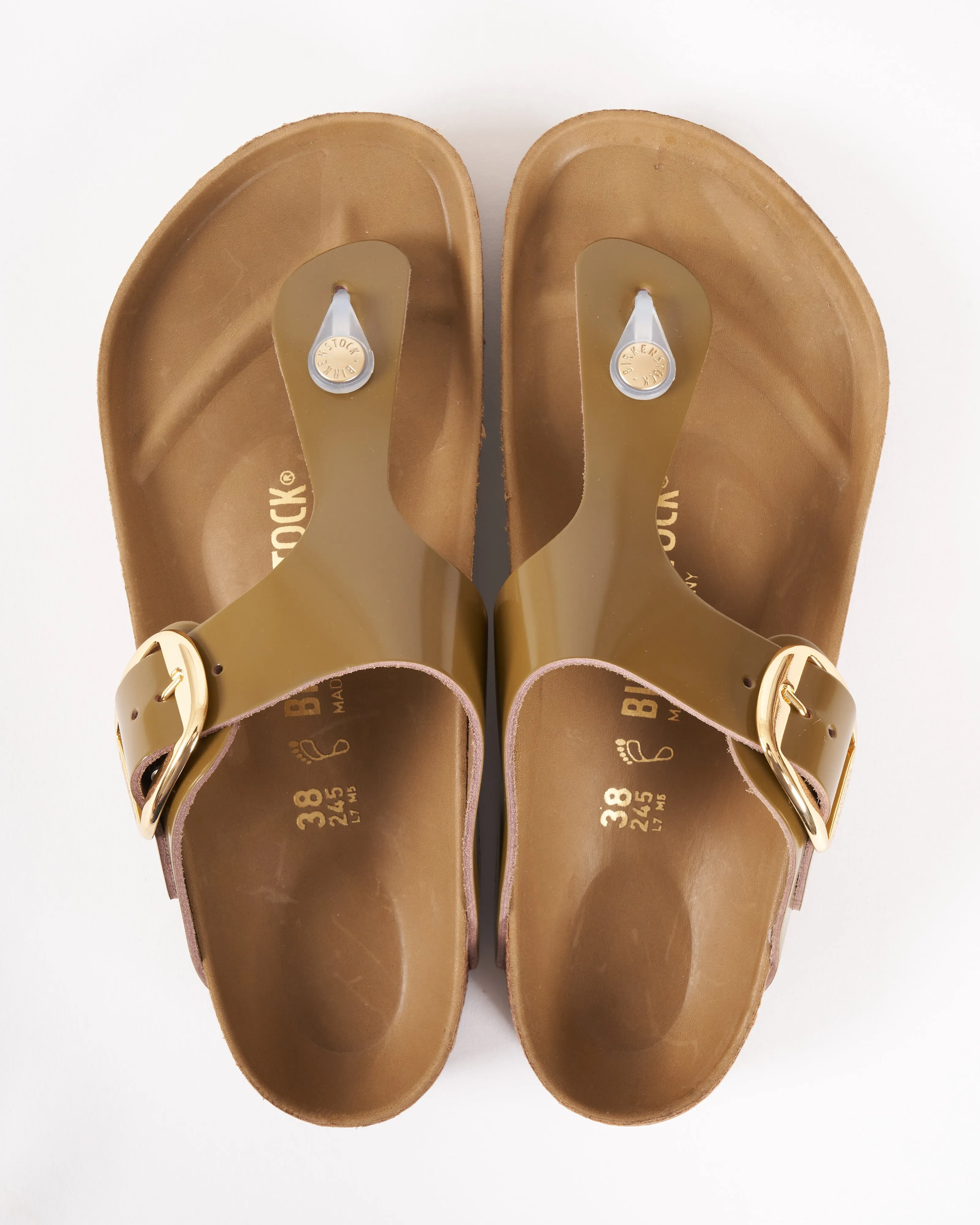 gizeh big buckle sandal - high shine mud green leather