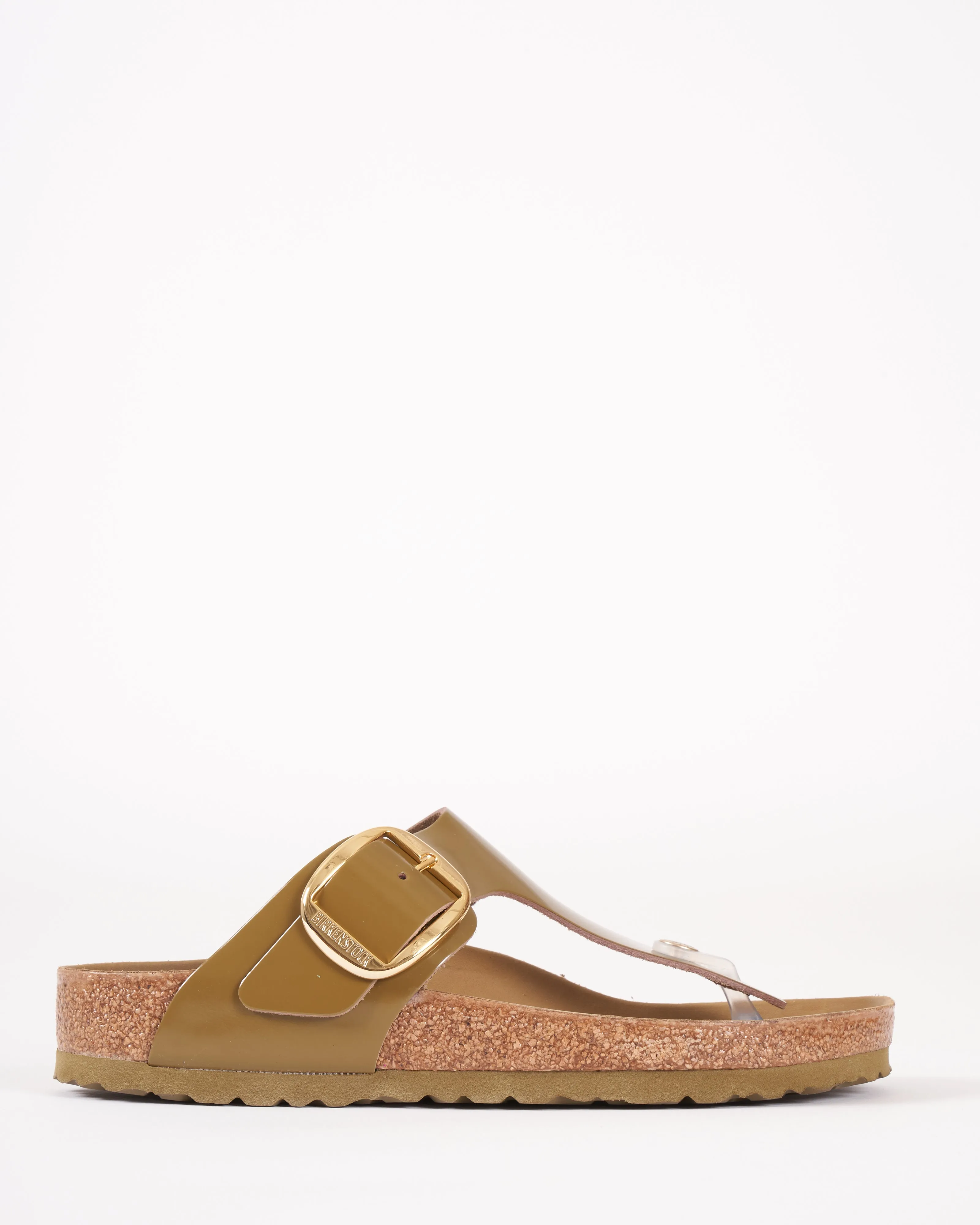 gizeh big buckle sandal - high shine mud green leather