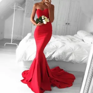 Glamorous Mermaid Sweetheart Red Sweep Train Prom/Evening Dress