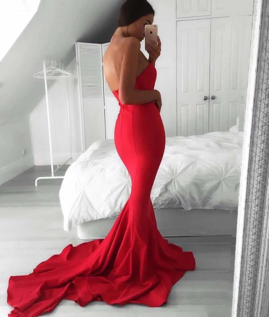 Glamorous Mermaid Sweetheart Red Sweep Train Prom/Evening Dress