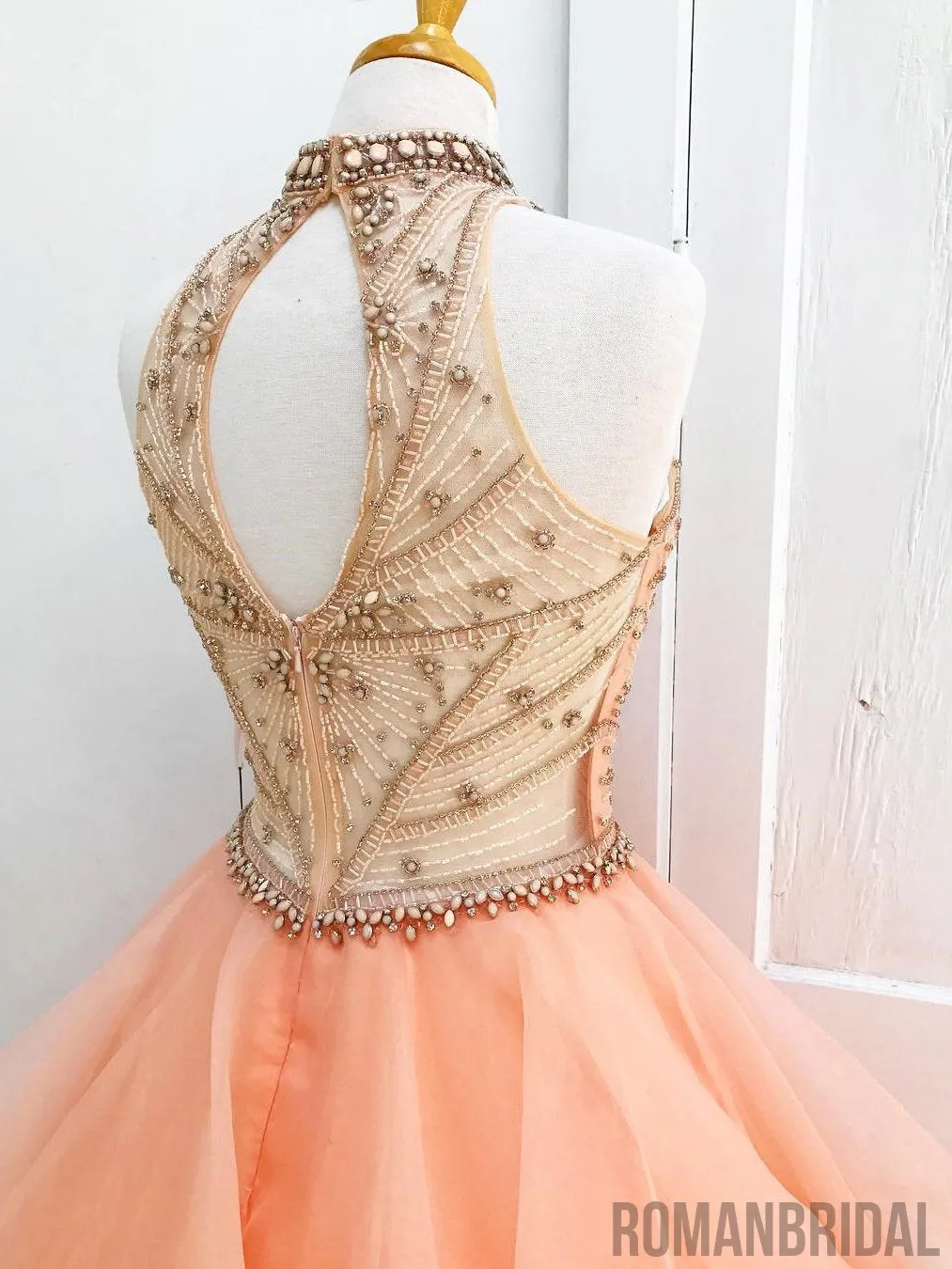 Gorgeous Floor-length A-line High Neck Beading Open back evening dress, long Prom Dresses, PD0506