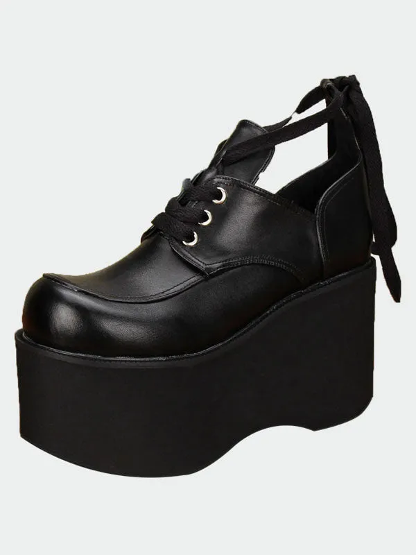 Gothic Matte Black Lolita High Platform Shoes Shoelace Up