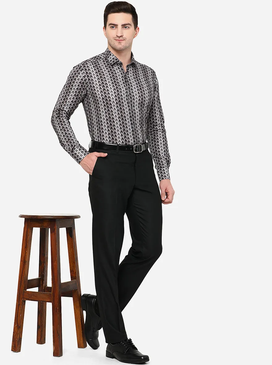 Grey Printed Slim Fit Party Wear Shirt | JB Studio