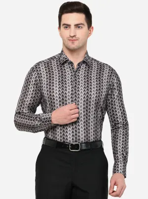 Grey Printed Slim Fit Party Wear Shirt | JB Studio